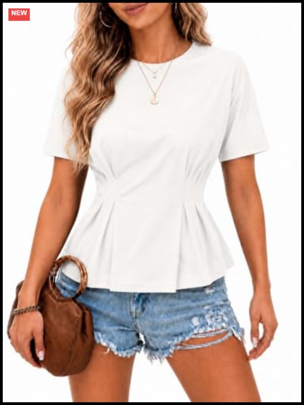 Women's Peplum Top Cinched Waist Short Sleeve Crew Neck T-Shirt
